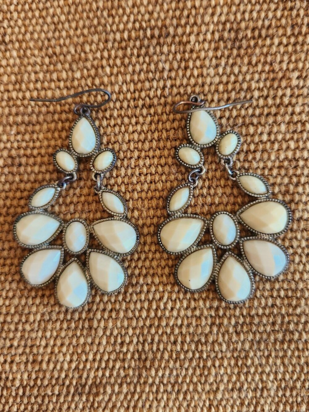 Boho Faceted Cream Stone Chandelier Earrings